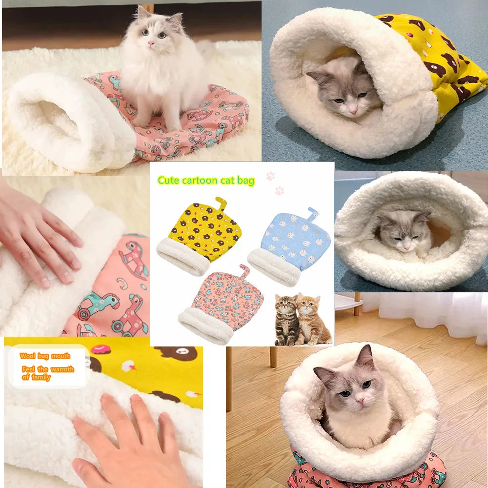 Cat Sleeping Bag Soft Cuddly Fluffy Feel Thickened Pet Pocket Type Quilt Bed Kitten Puppy Soft Comfortable Nest Pet Supplies