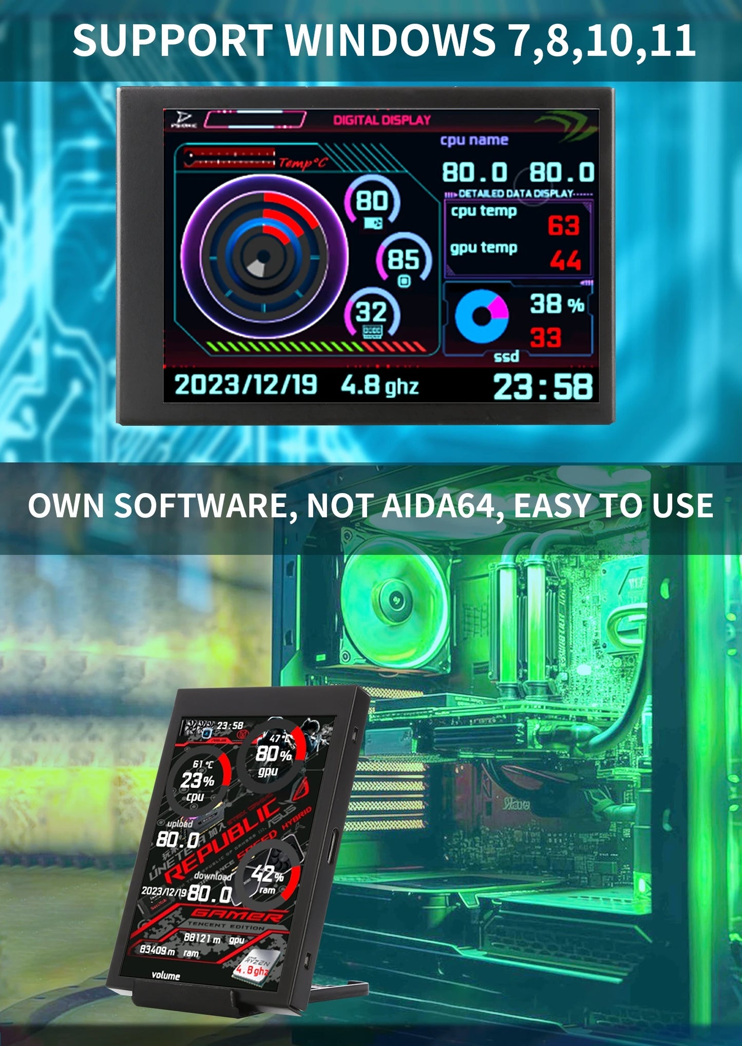 New 3.5 Inch IPS TYPE-C Secondary Screen Computer CPU GPU RAM HDD Monitor USB Display For Freely AIDA64