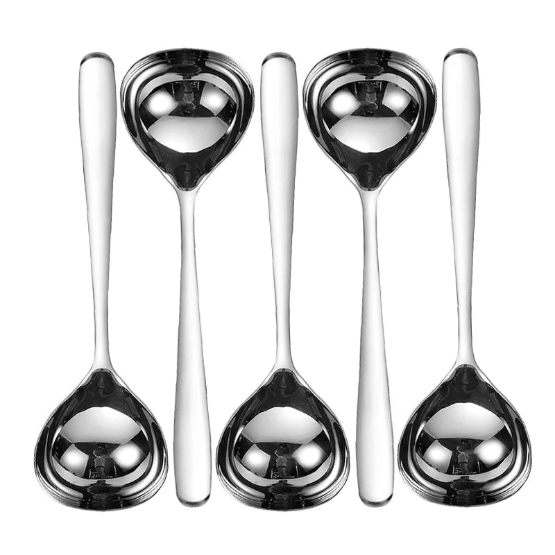 5pcs/1pc 304 Stainless Steel Spoon Soup Spoon Rice Spoon LongHandle Tableware Set Kitchen Utensils