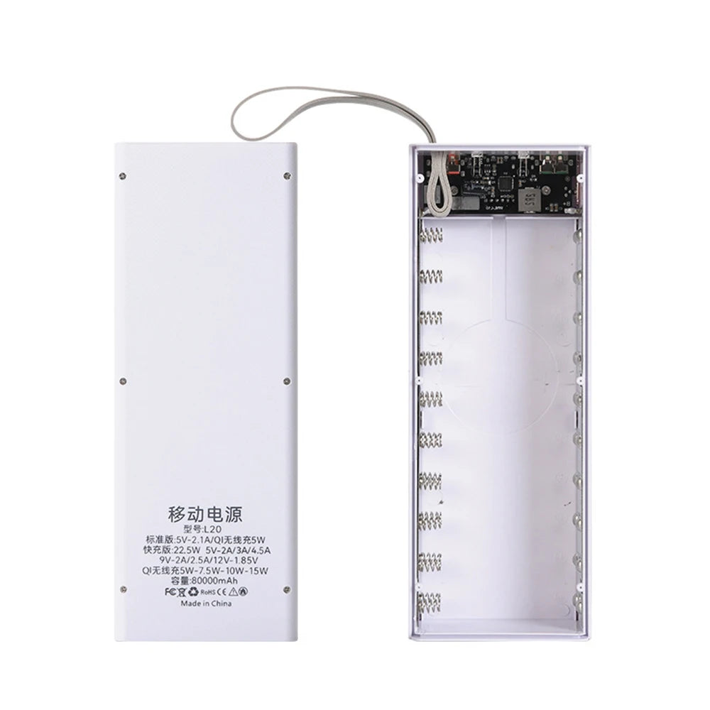 20x18650 Batteries Power Bank Case DIY Mobile Power Supply Battery Storage Boxes 22.5W Fast Charge With 15W Wireless Charging