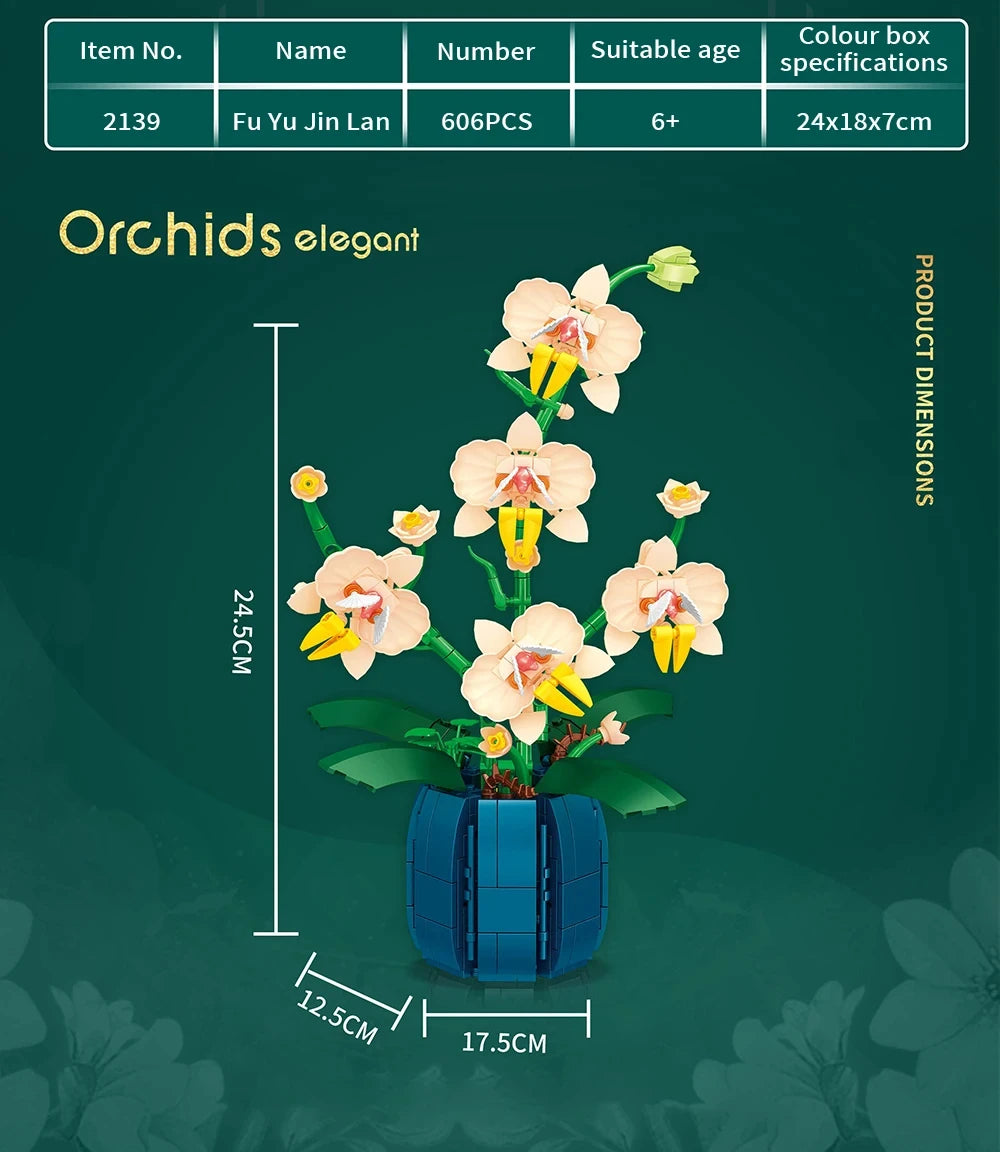616PCS Orchid Building Blocks Flowers Bouquet Flower Blocks Bonsai Plant Model Bricks Romantic Home Decoration Toy For Kids Gift