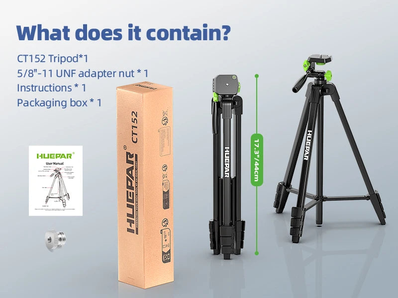 Huepar Multifunction Laser Level Tripod 1.52M With 360° Rotation Pan Head & Level Bubble Adjustable Stand For Laser Meter,Camera