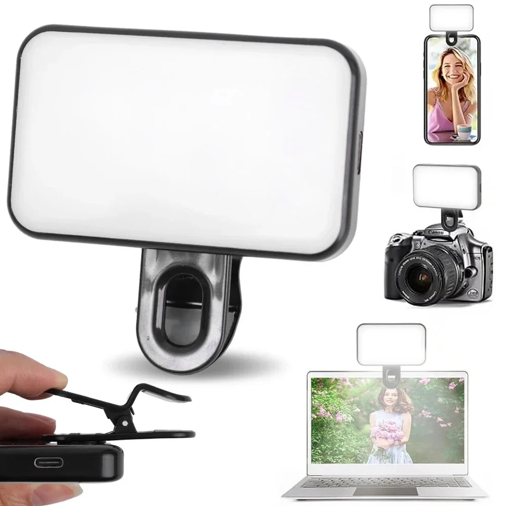 New Portable Mini Selfie Fill Light Rechargeable 3 Modes Adjustable Brightness Clip On For Mobile Phone Computer Fill Light