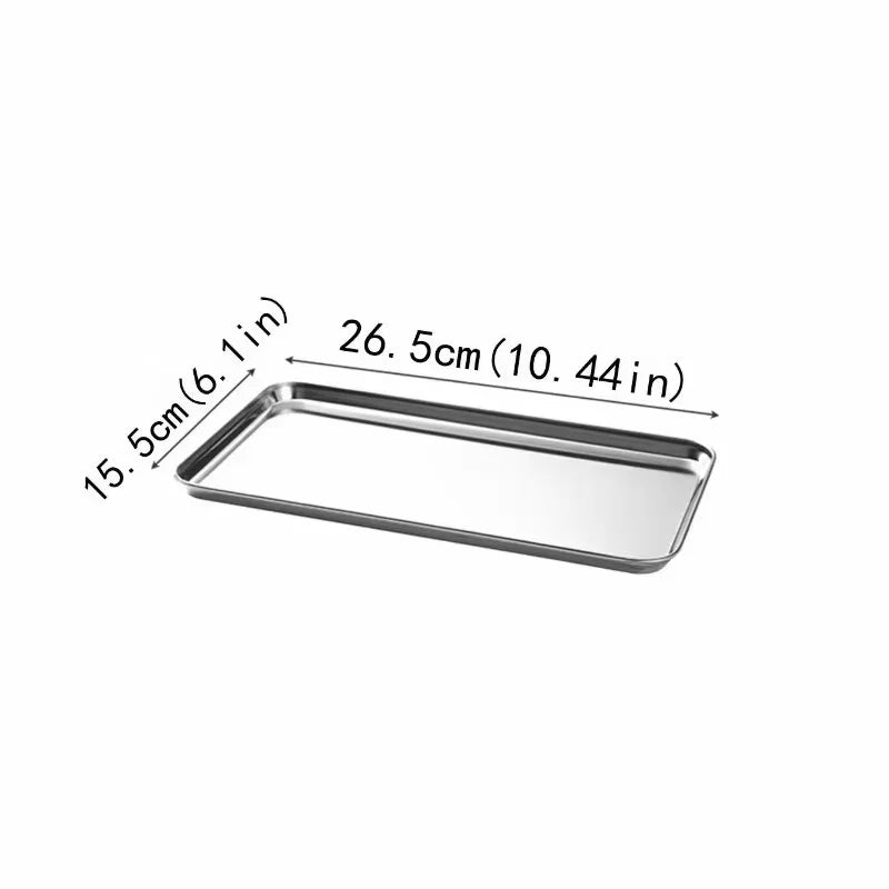 1Pc Household Stainless Steel Vermicelli Dish Thickened Rectangular Flat Bottom Liangpi Dish Barbecue Dish