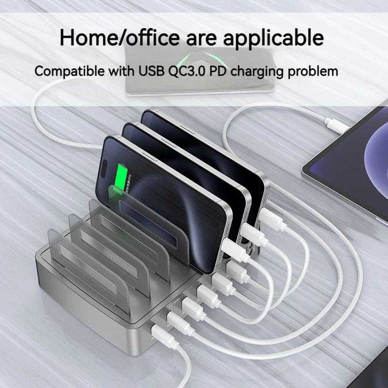 6IN1 Universal 72W 6 Port Multi USB Type C QC3.0 Charger PD Fast Charging Dock Station for Iphone 16 15 14 13 12 Pro Max Samsung