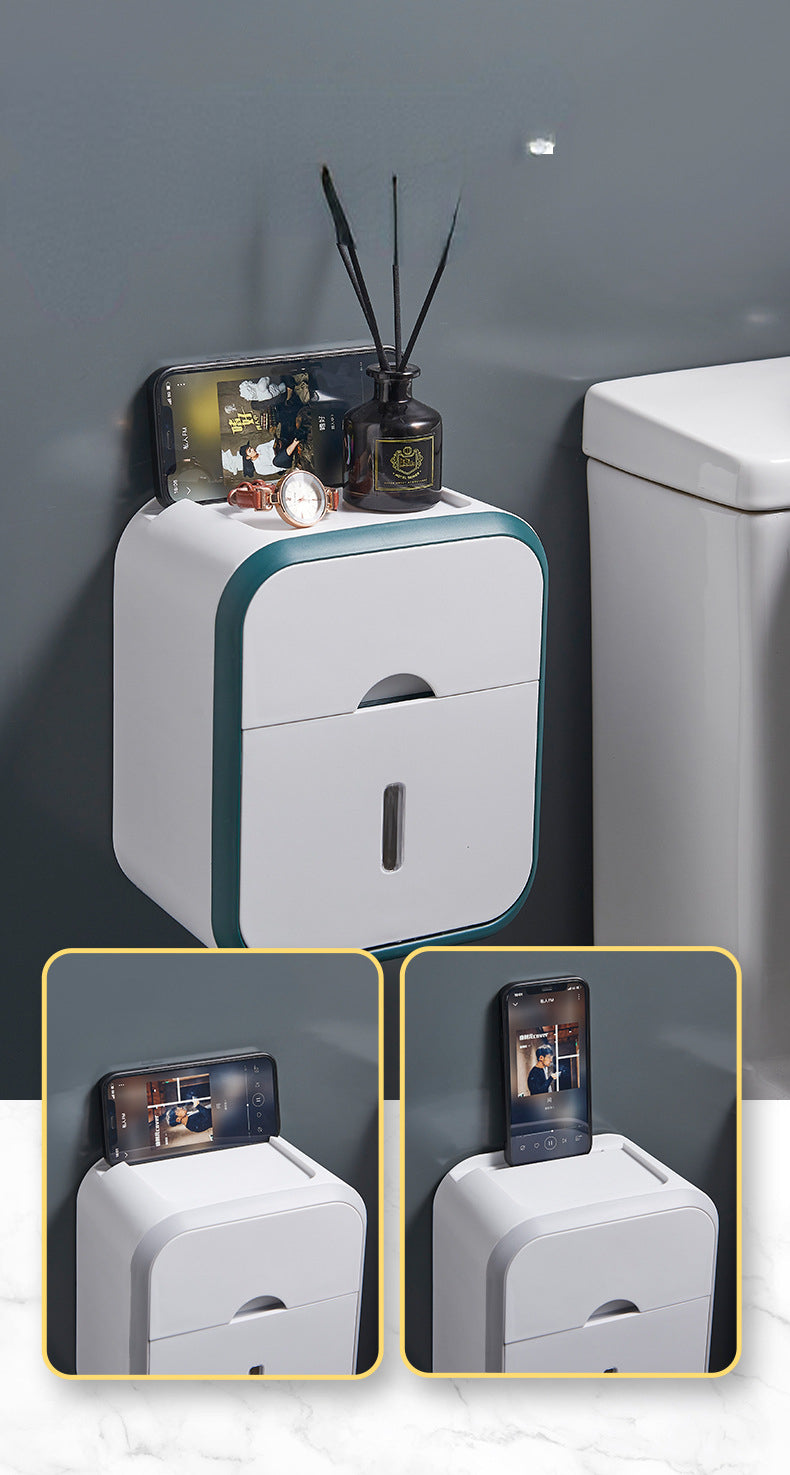 Punch-free Toilet Paper Holder Box Waterproof Tissue Storage Box  Bathroom Rack Wall Mounted Kitchen Bathroom Storage Holder