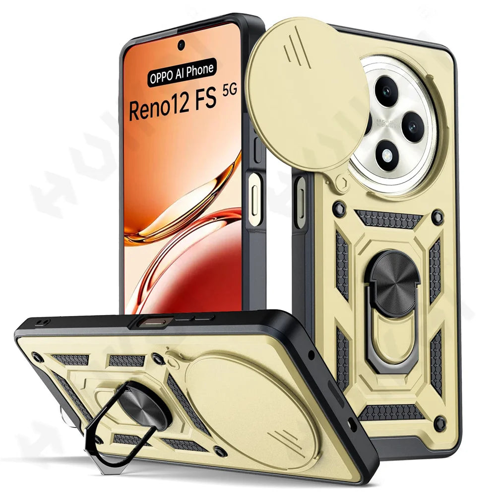 Case for OPPO Realme 13 12 Pro Plus Reno 12 Pro 12F Camera Lens Phone Case Ring Stand Armor TPU Antill Silicone Rotate Cover