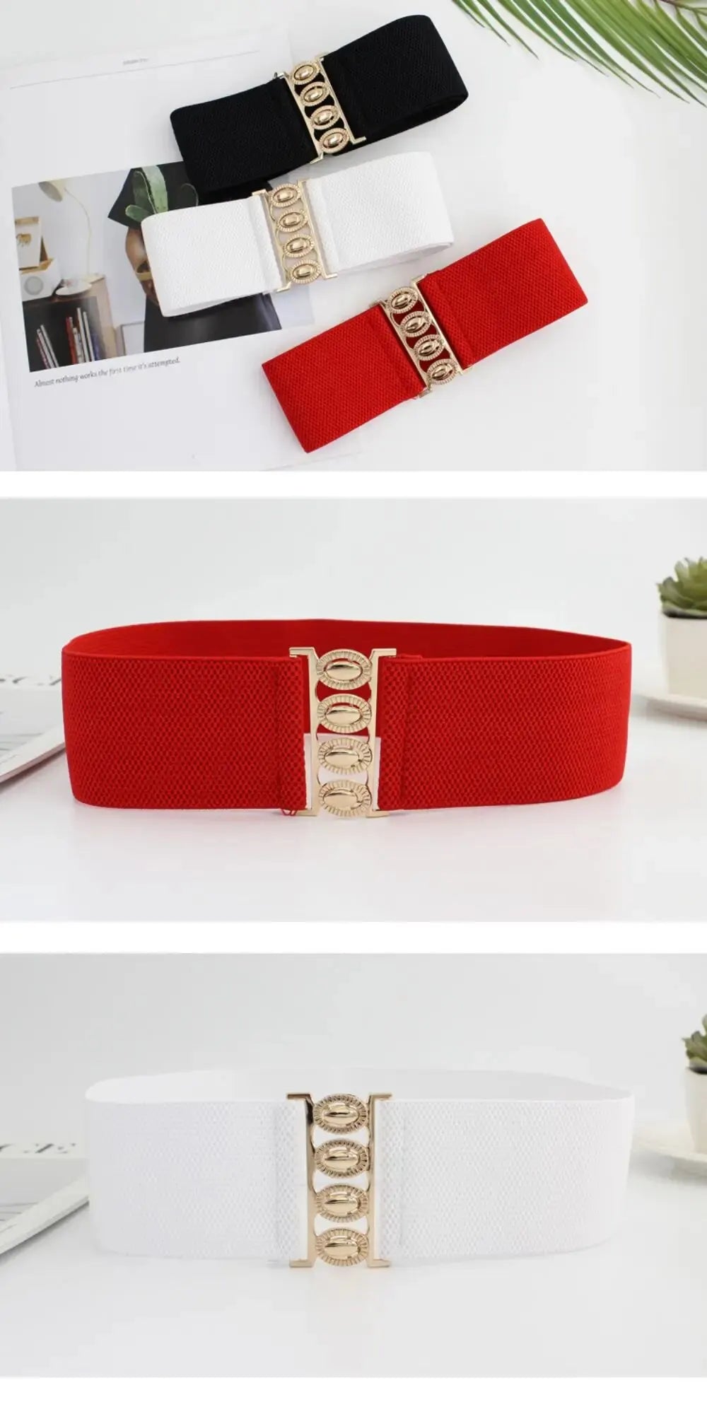 Women Belt Fashion Elastic Waist Cover Golden Buckle Elastic Waist Closure Versatile Wide Belt Paired With Dress Coat Lady Belts