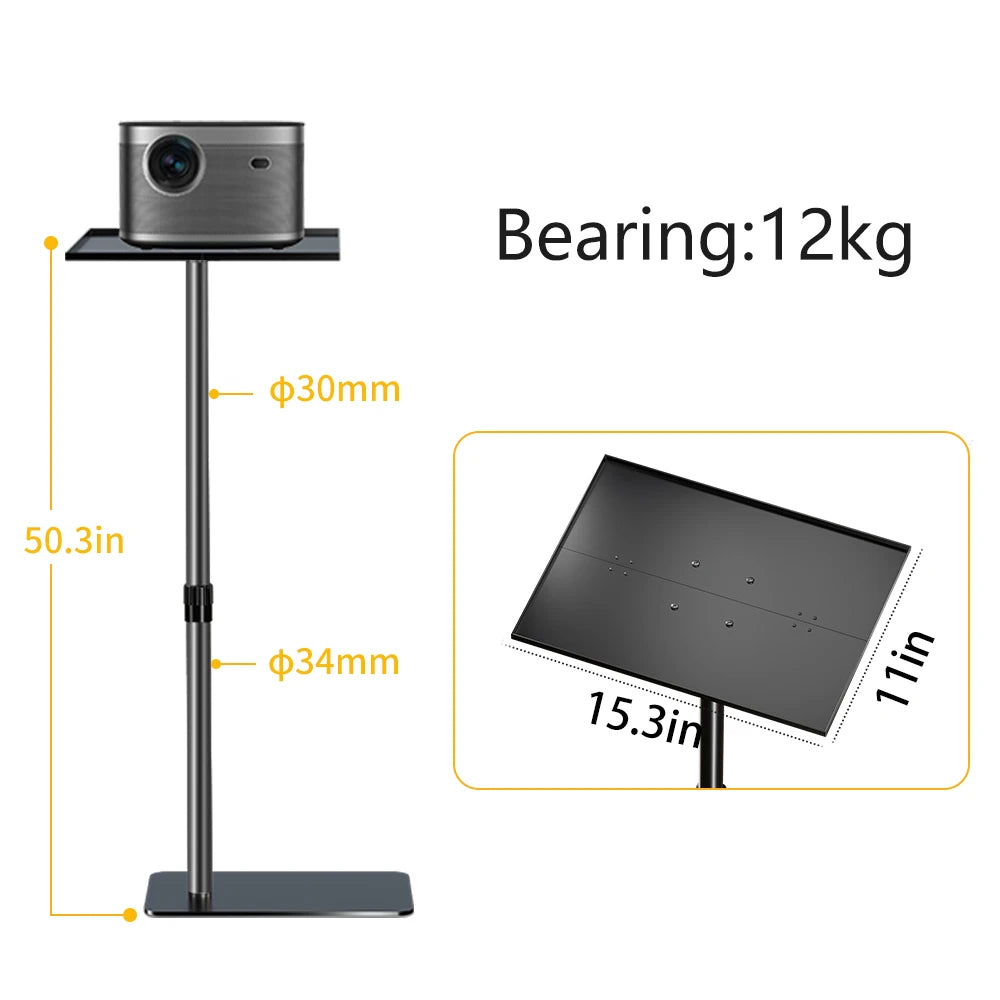 128cm/50Inch Floor Projector Support Stand Metal Holder Multi-angle Adjustable 360 PTZ Rotating Projector Bracket for Film Video