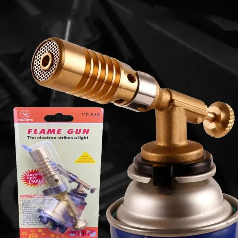 1set Picnic Barbecue Baking Cassette Stove Double-tube Spray Gun All-copper Flame Outdoor Barbecue Igniter Welding Gun Nozzle