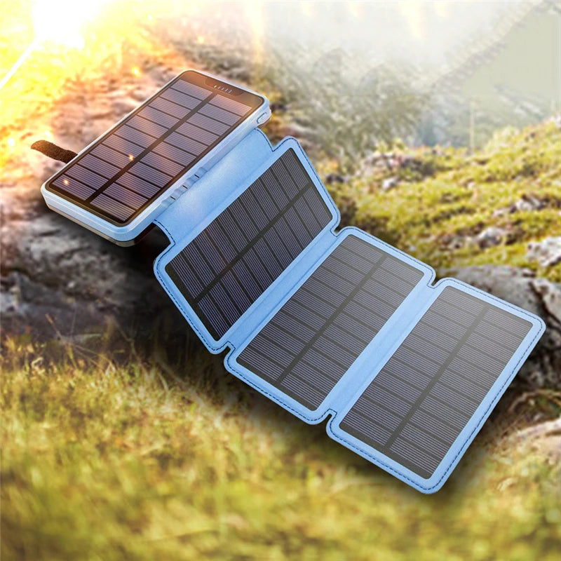 Folding Solar Power Bank 20000mAh Portable External Battery Charger for iPhone 14 13 Powerbank with LED Light Dual 2.1A USB Port