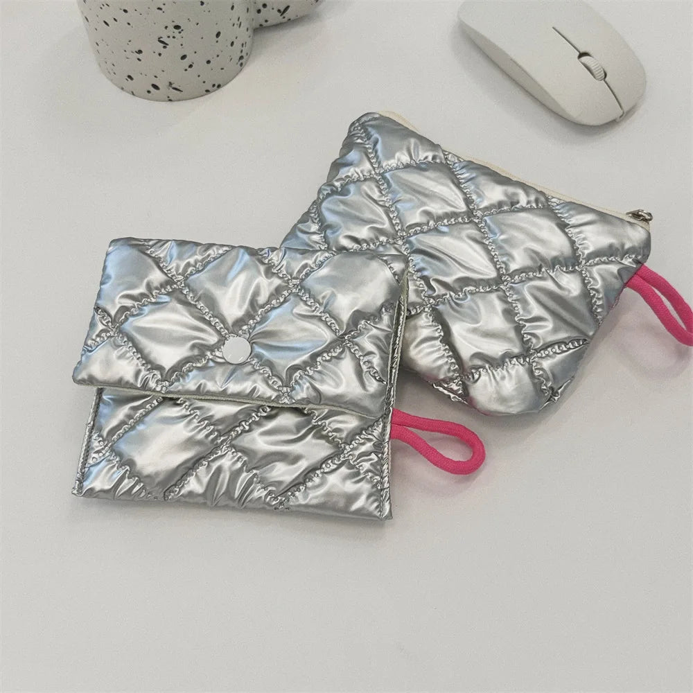 Silver Lingge Bow Pattern  Coin Purses Small Canvas Coin Wallet Lady Girls Earphone Coin Key Money Storage Bag Zipper Pouch