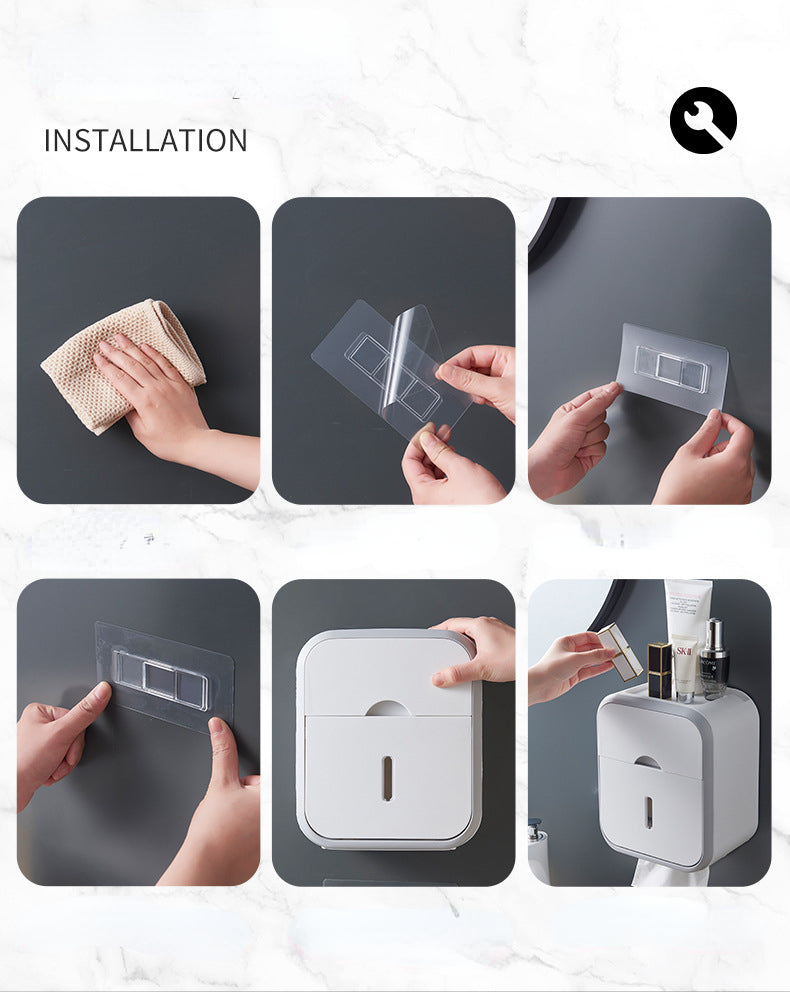 Punch-free Toilet Paper Holder Box Waterproof Tissue Storage Box  Bathroom Rack Wall Mounted Kitchen Bathroom Storage Holder