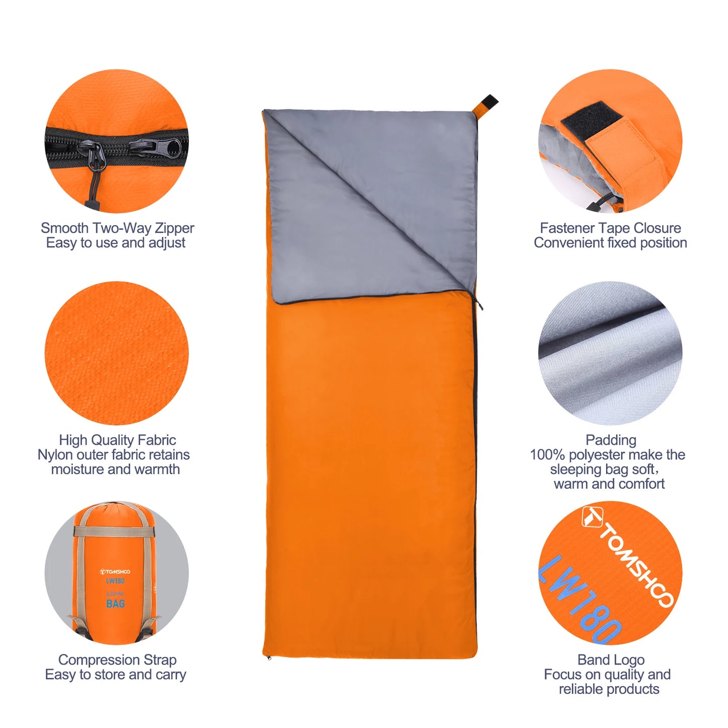 Tomshoo Ultralight Sleeping Bag for Adults 3 Season Outdoor Envelope Sleeping Bag for Camping Backpacking Travel Hiking Supplies
