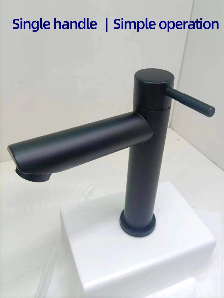 Basin Faucet 304 Stainless Steel Single Cold Water Tap Black Silver Color Deck Mounted Basin Sink Tap G1/2