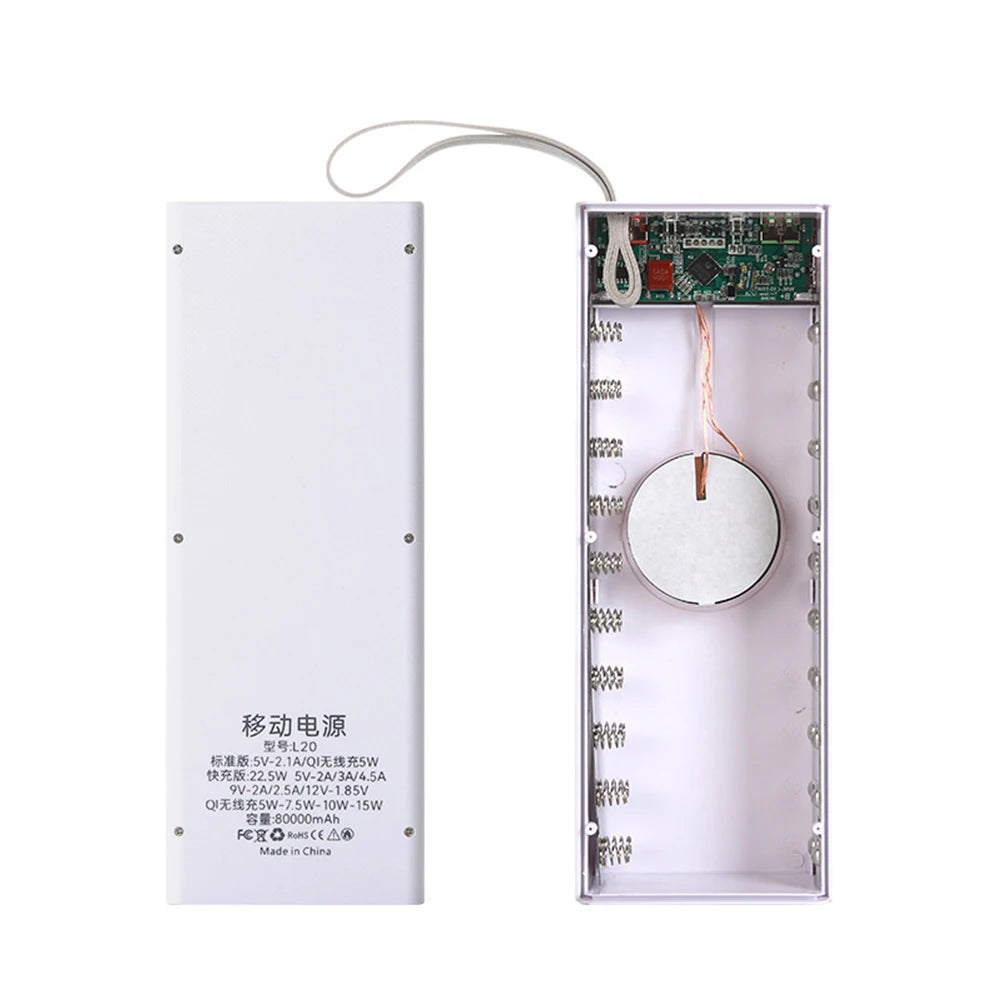 20x18650 Batteries Power Bank Case DIY Mobile Power Supply Battery Storage Boxes 22.5W Fast Charge With 15W Wireless Charging