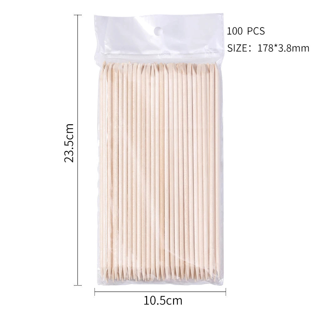 100PCS Cuticle Pusher Remover Nail Art Tools Orange Wood Sticks Rhinestones Picker Bead Pusher Manicure Pedicure Care