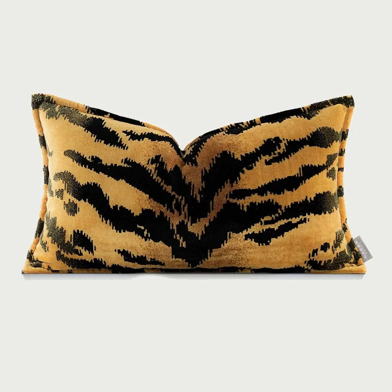 Yellow Tiger Stripe Pillows Luxury Velvet Cushion Case Living Room Decorative Pillow Cover For Sofa Modern Home Decorations