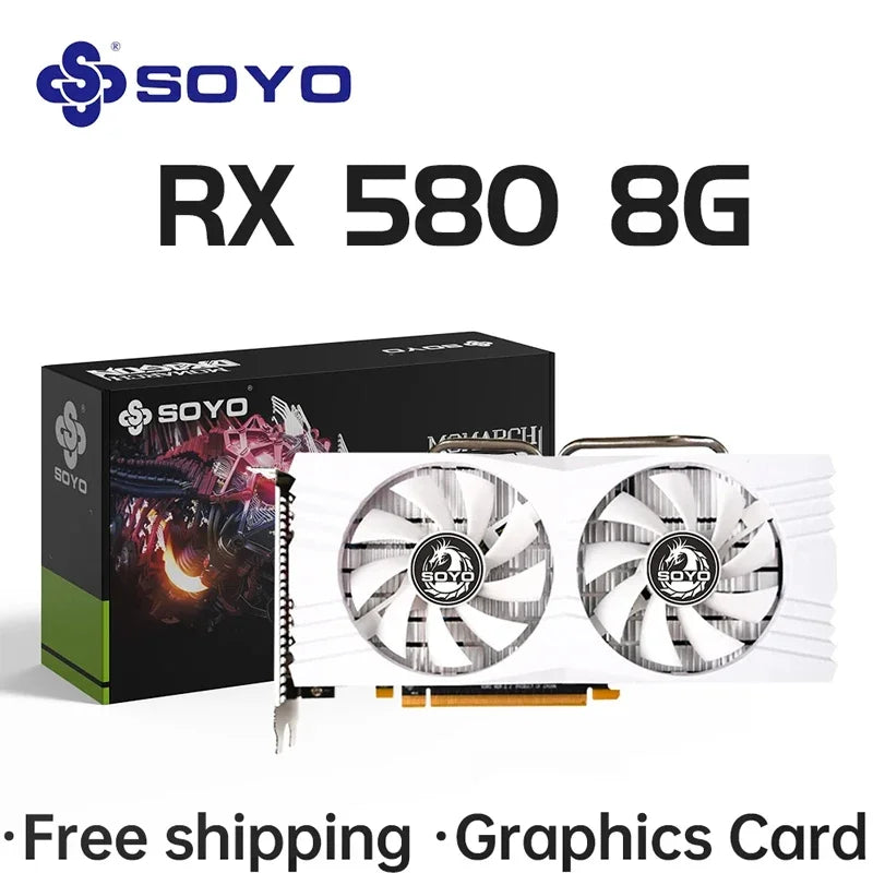 SOYO Original Radeon RX580 8G Graphics Cards GDDR5 Memory Video Gaming Card PCIE3.0x16 HDMI DP DVI for Desktop Computer AMD