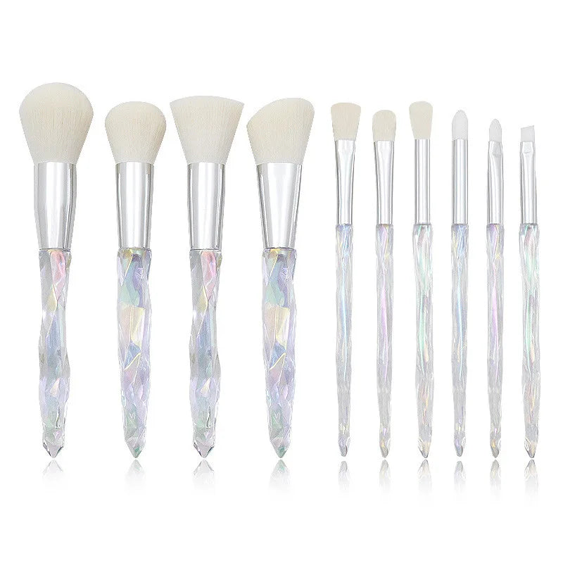Makeup Brush Set 10Pcs Crystal Eyebrow Shadow Lip Pencil Blush Cosmetic Brushes Transparent Diamond Handle Novice Beauty Tools