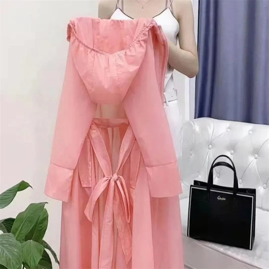 2025Spring Summer New Sunscreen Jacket Ladies Loose Hooded Windbreaker Western-Style Long Sun Protection Clothing Coat Women Top