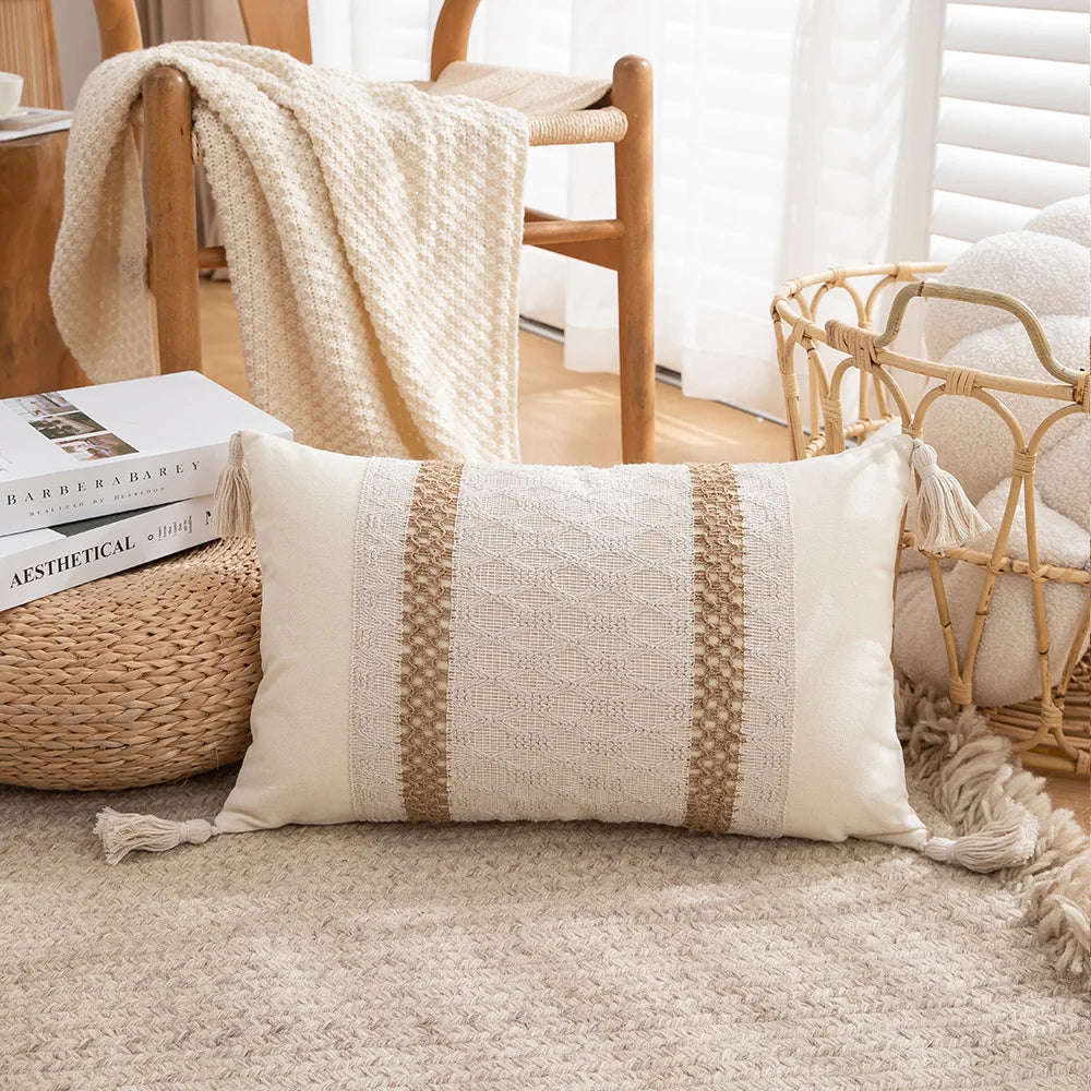 30x50/45x45cm Bohemian Linen Embroidered Fringed Throw Pillow Cover Waist Light Luxury Cushion Cover Pillowcase Home Decor