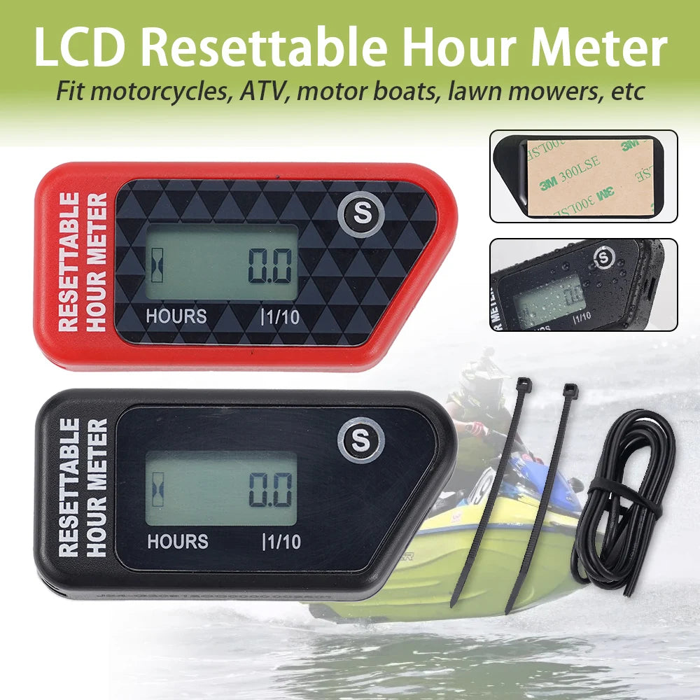 Timer Waterproof LCD Timer Counter Black / Red For Motorcycle/ATV/Powerboat/Law Mower Maintenance Reminder