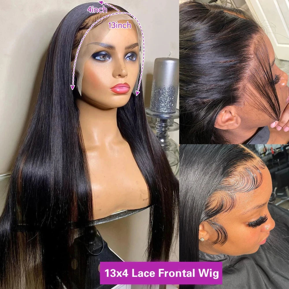 Bone Straight 38 Inch 13x4 Lace Front Wig Human Hair Wigs 250Densit HD Transparent Lace 13x6 Brazilian Human Hair Wigs For Women