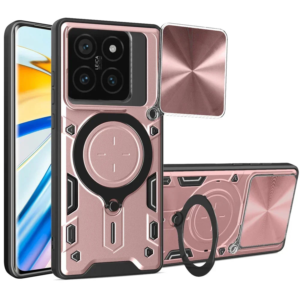 Case For Xiaomi 14T Redmi Note 13 Pro Plus 4G 5G Redmi Note 13 Pro Magnetic Rotat Camera Slide Protector Ring 360 Stand Cover