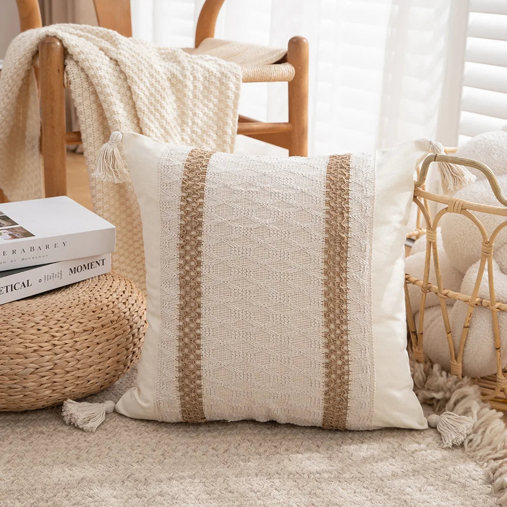 30x50/45x45cm Bohemian Linen Embroidered Fringed Throw Pillow Cover Waist Light Luxury Cushion Cover Pillowcase Home Decor