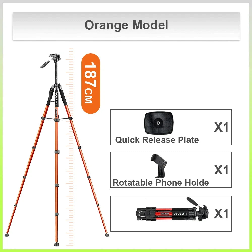 Q188 187cm/73in Tall Tripod Stand for Professional Camera Spotlight Telescope Binoculars 360° Rotatable Phone Holder for Video