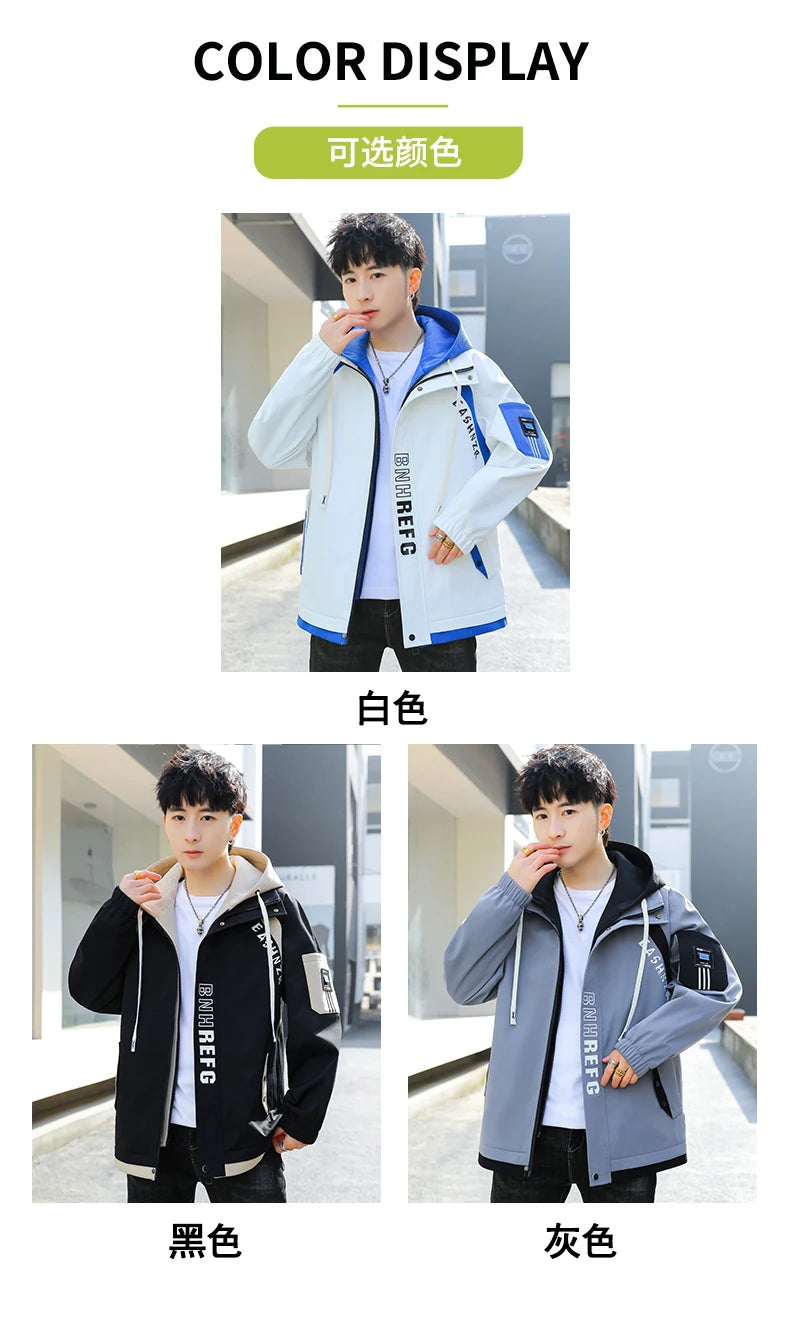 Fashion Spring Autumn Casual Hooded Jacket For Men's Loose Coat Hip Hop Streetwear Zipper Windbreaker Youth Outdoor Top Clothing