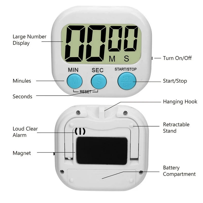 LED Display Counter Alarm Clock Manual Electronic Countdown Sports Magnetic Digital Timer Kitchen Cooking Shower Study Stopwatch