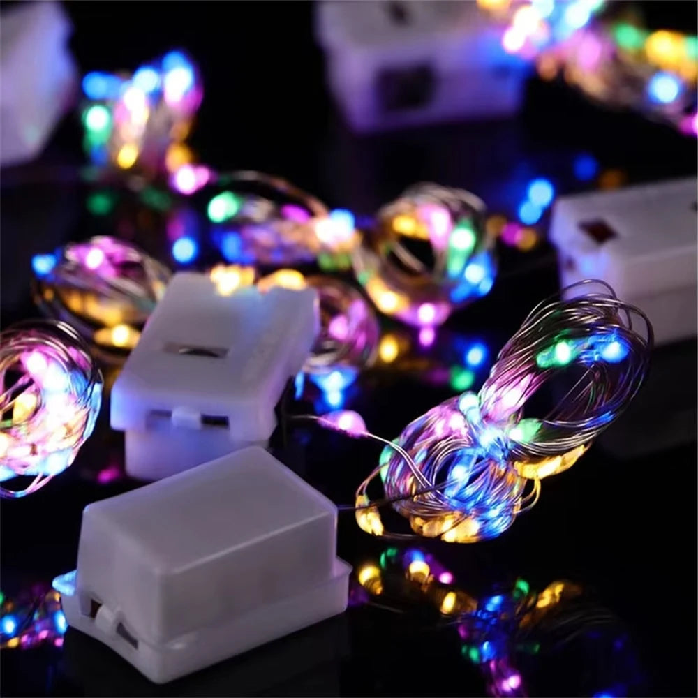 10pcs LED String Light Battery Operated Copper Wire Fairy Lights Festive Decoration With Flashing Modes Home Decor ﻿