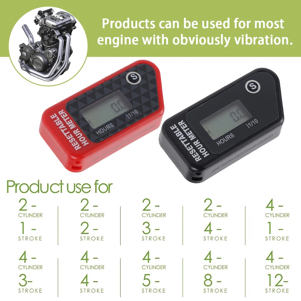 Timer Waterproof LCD Timer Counter Black / Red For Motorcycle/ATV/Powerboat/Law Mower Maintenance Reminder