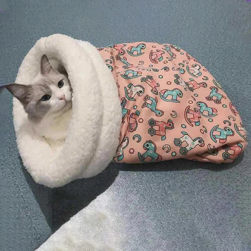 Cat Sleeping Bag Soft Cuddly Fluffy Feel Thickened Pet Pocket Type Quilt Bed Kitten Puppy Soft Comfortable Nest Pet Supplies