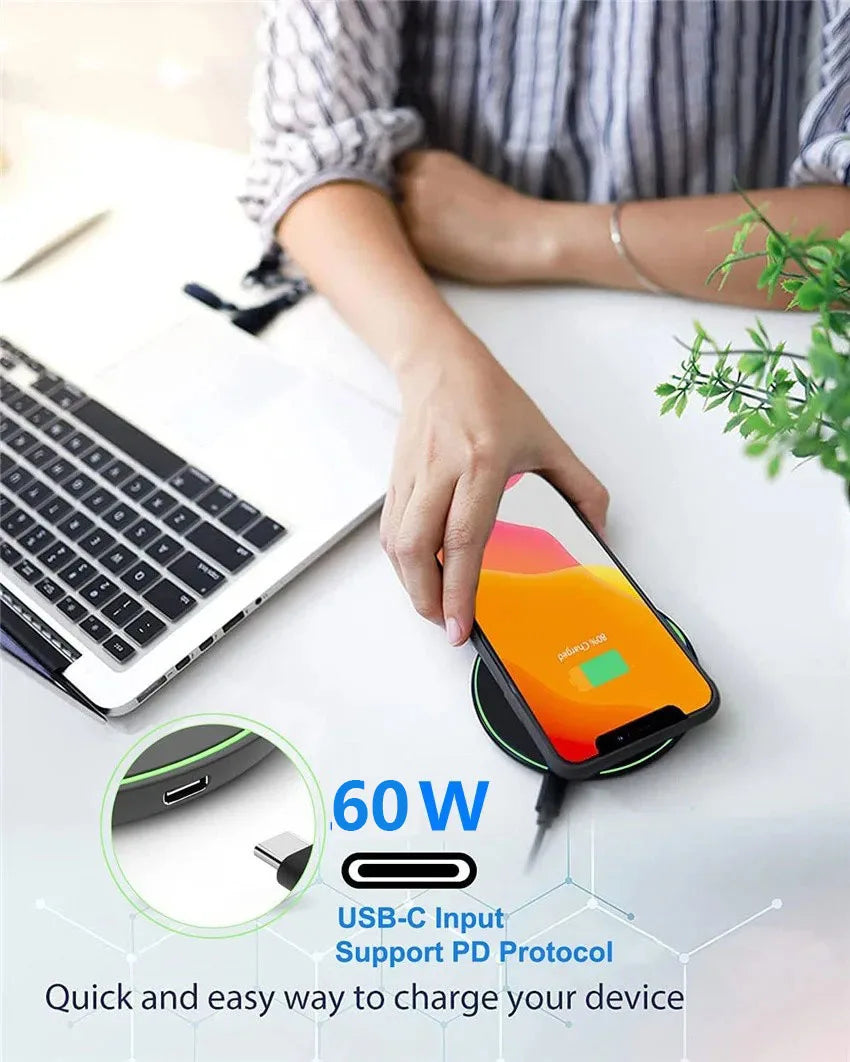 60W Wireless Charger Pad for iPhone 14 13 12 11 Pro Max X Samsung Xiaomi Huawei QC Power Bank Fast Charging Dock Station
