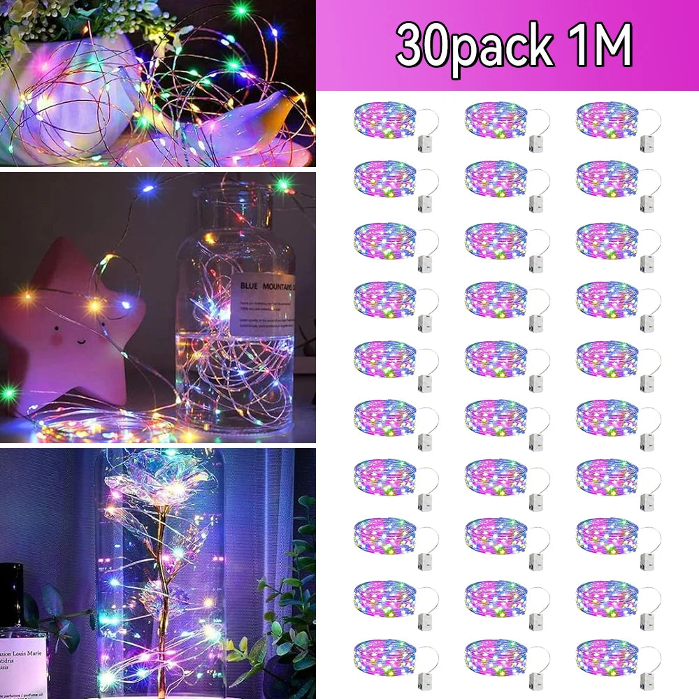 10pcs LED String Light Battery Operated Copper Wire Fairy Lights Festive Decoration With Flashing Modes Home Decor ﻿