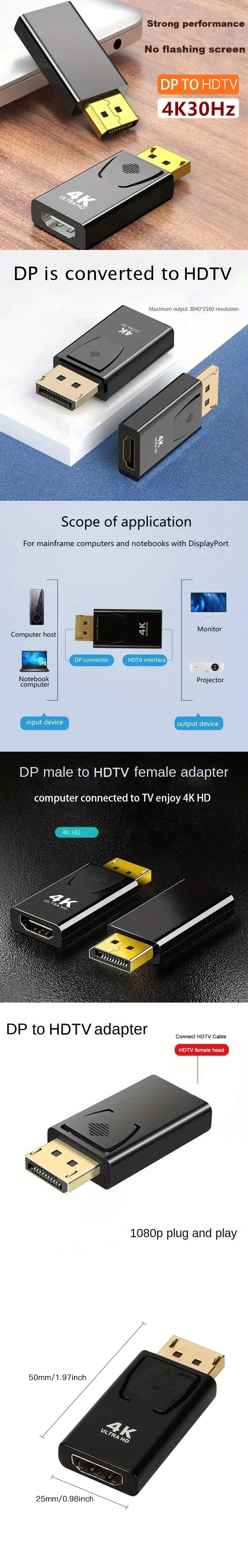 DP To HDTV 4K Connector DisplayPort DP Male to HDTV Female Adapter Converter Video Audio Plug Switch For Computer TV Laptop