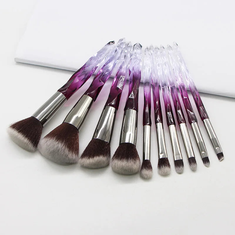 Makeup Brush Set 10Pcs Crystal Eyebrow Shadow Lip Pencil Blush Cosmetic Brushes Transparent Diamond Handle Novice Beauty Tools