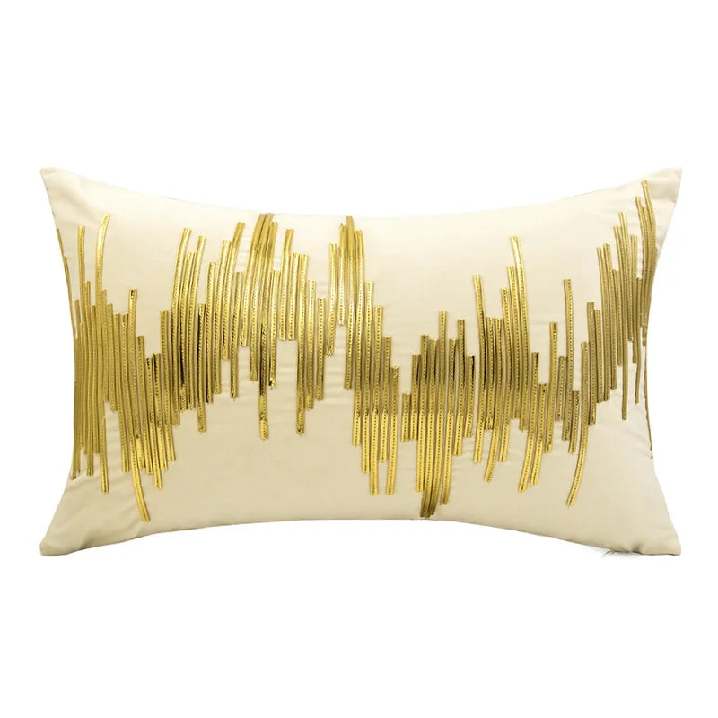 GUVINCI Midcentury Modern Faux Gilt Metallic Stripes Decorative Cushion Cover Luxury Velvet Throw Pillow Case For Hotel Villa
