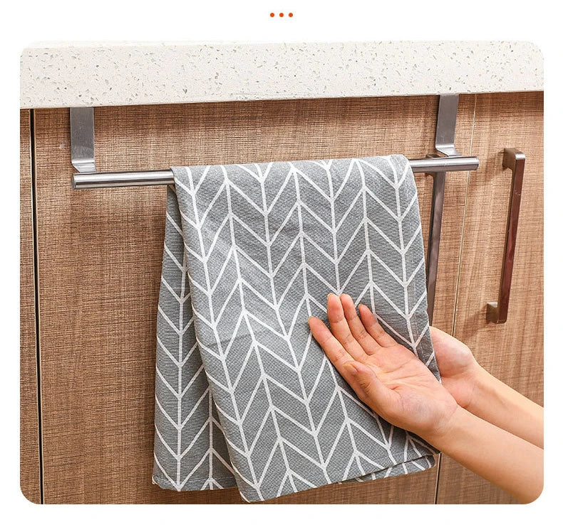 1/2Pcs Towel Rack Over Door Towel Bar Hanging Holder Stainless Steel Bathroom Kitchen Cabinet White Black Towel Rag Shelf Hanger