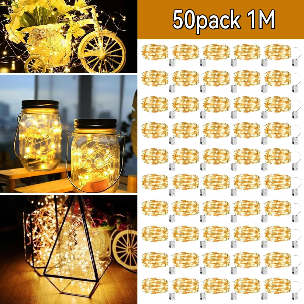 10pcs LED String Light Battery Operated Copper Wire Fairy Lights Festive Decoration With Flashing Modes Home Decor ﻿