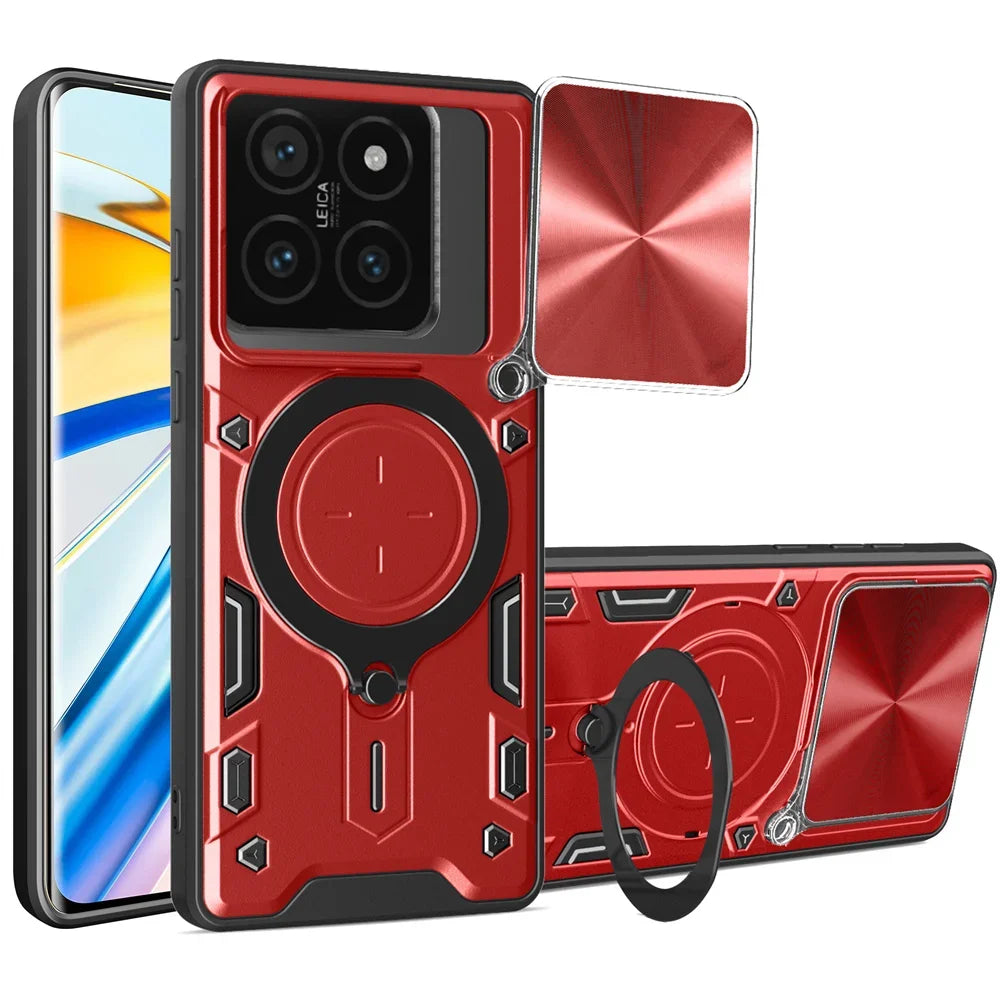 Case For Xiaomi 14T Redmi Note 13 Pro Plus 4G 5G Redmi Note 13 Pro Magnetic Rotat Camera Slide Protector Ring 360 Stand Cover