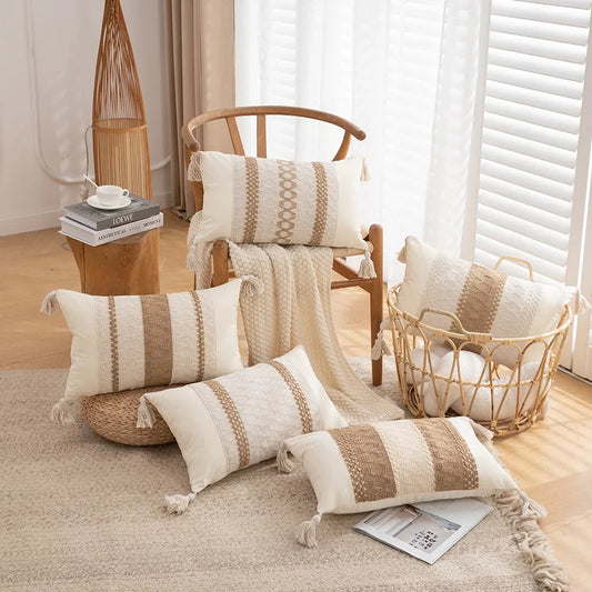 30x50/45x45cm Bohemian Linen Embroidered Fringed Throw Pillow Cover Waist Light Luxury Cushion Cover Pillowcase Home Decor