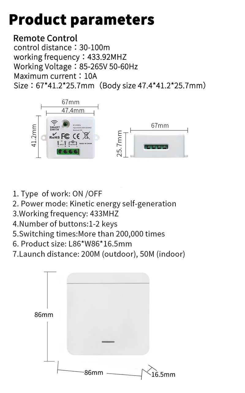 Wireless Smart Wall Switch RF 433Mhz Interruptor Light Switch Remote Control 86 Panel Receiver For Lamp Home Decoration