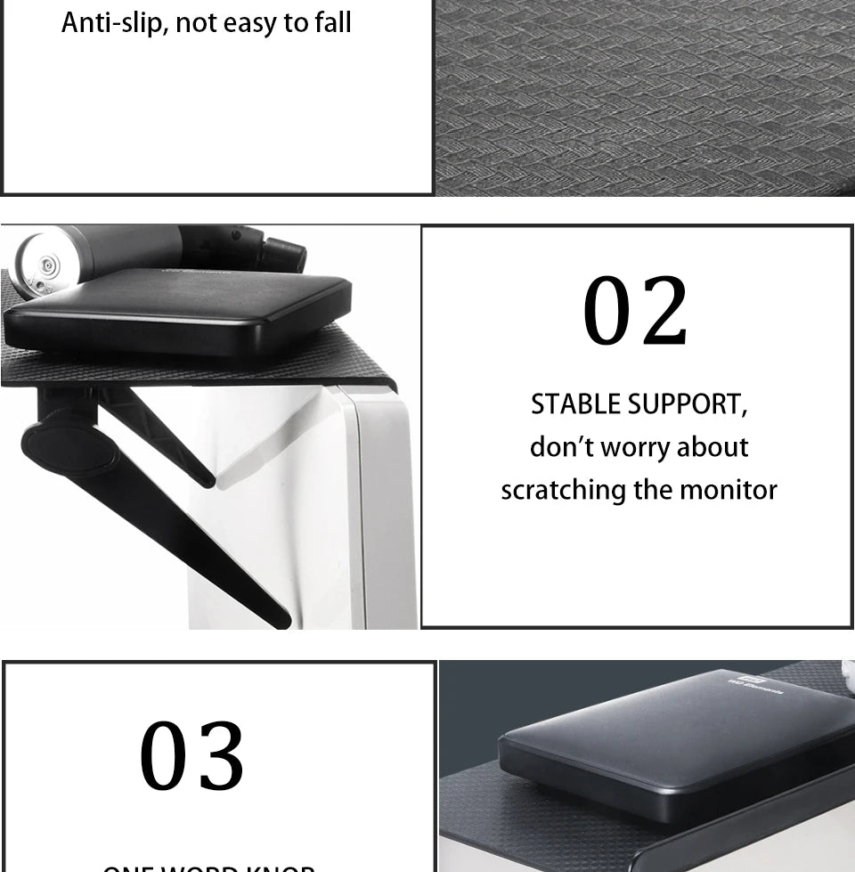 TV Screen Top Shelf Adjustable Computer Monitor Desktop Display Stand Storage Rack Holder Home Office Organizer