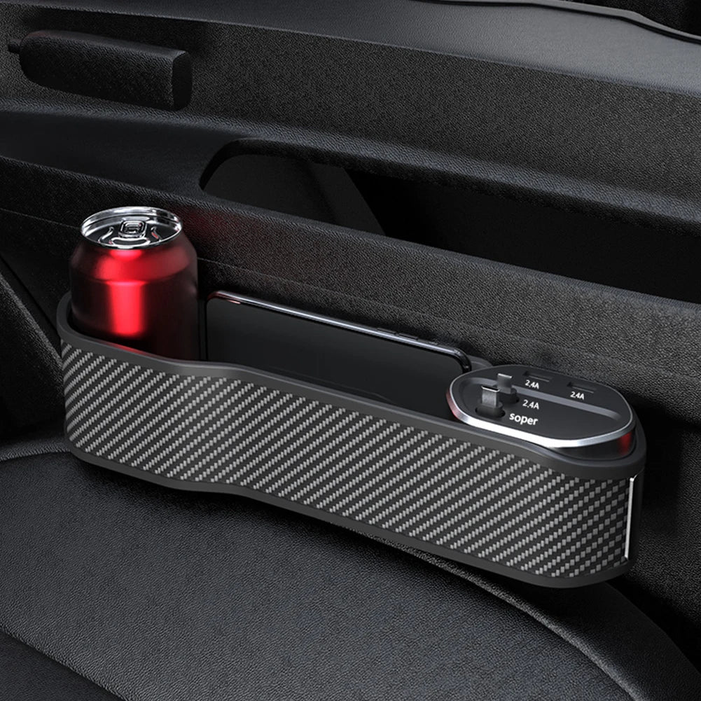 Car Seat Gap Filler Organizer USB Type-C Front Seat Console Side Pocket 10W Car Seat Gap Holder Multifunctional Wireless Charger