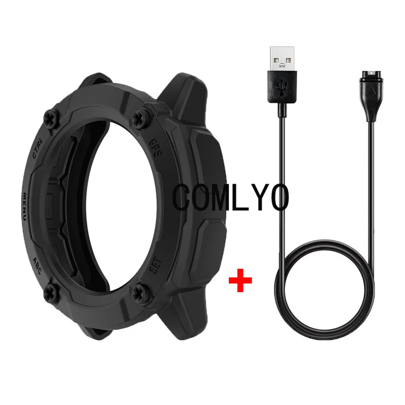 For Garmin Instinct 2X Solar Sports Tactical Case Smart watch Soft TPU Half Cover Protective Bumper Screen Protector Dust Plug