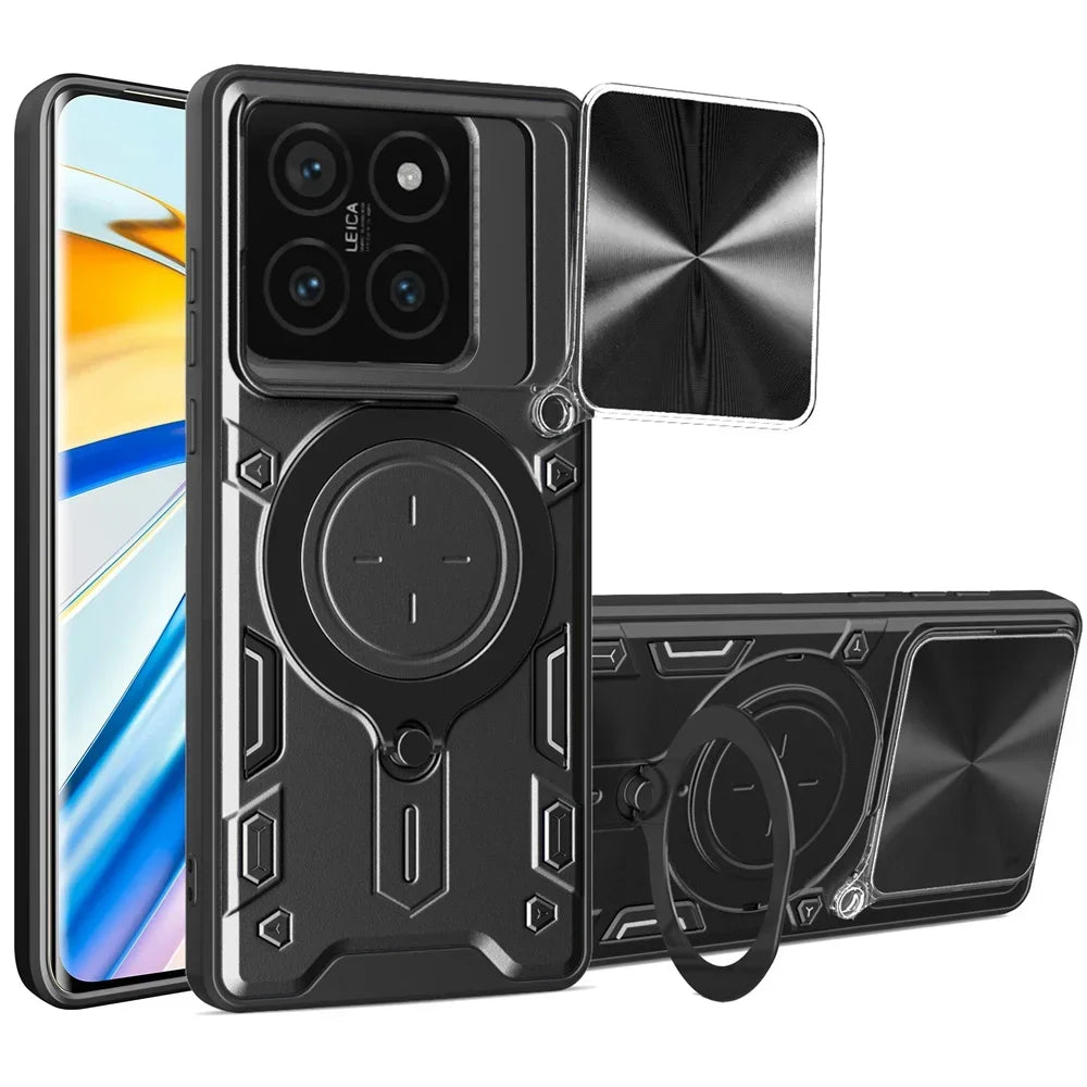 Case For Xiaomi 14T Redmi Note 13 Pro Plus 4G 5G Redmi Note 13 Pro Magnetic Rotat Camera Slide Protector Ring 360 Stand Cover